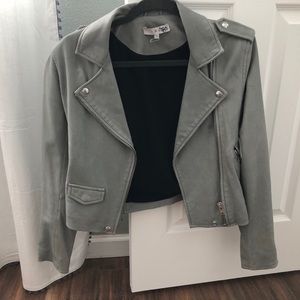 IRO Leather Jacket Grey/LightBlue